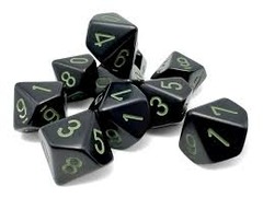 Chessex Dice: Opaque - Black/Green (Set of Ten d10s)